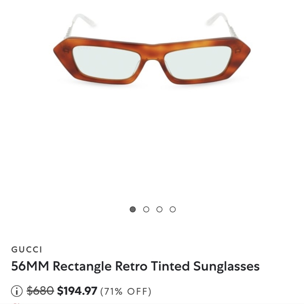 NIB Gucci Rectangle Retro Tinted Sunglasses (HAVANA)